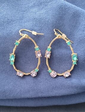 Earrings with Green and Light Purple Stones